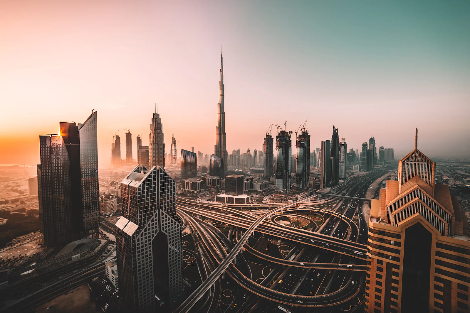Aerial view of Downtown Dubai and Burj Khalifa