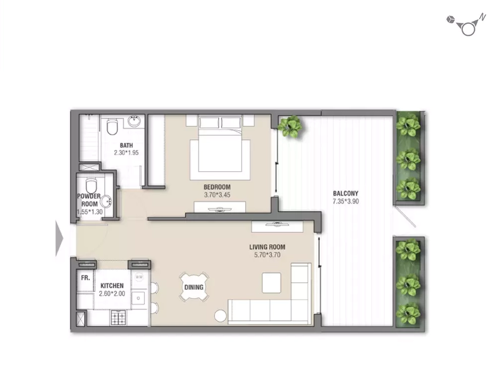1 Bedroom Floor Plan 1 – Zazen Ivy layout overview
