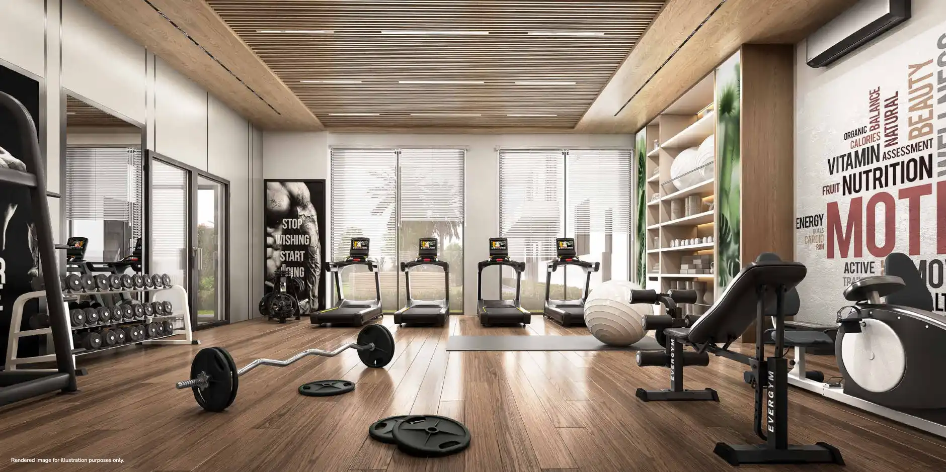Fully equipped fitness center at Sunbliss apartments