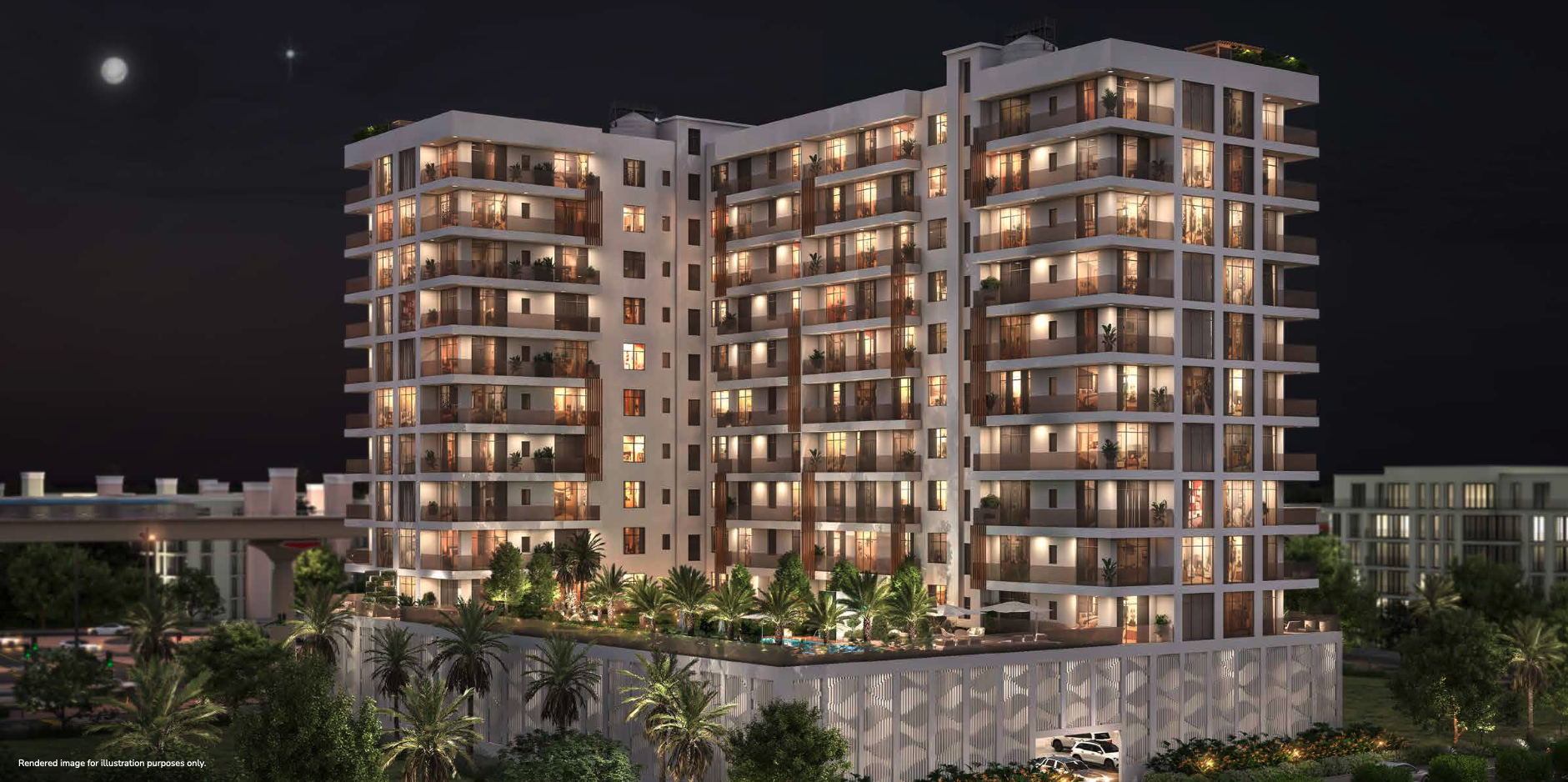 Front view of Sunbliss residential building with landscape
