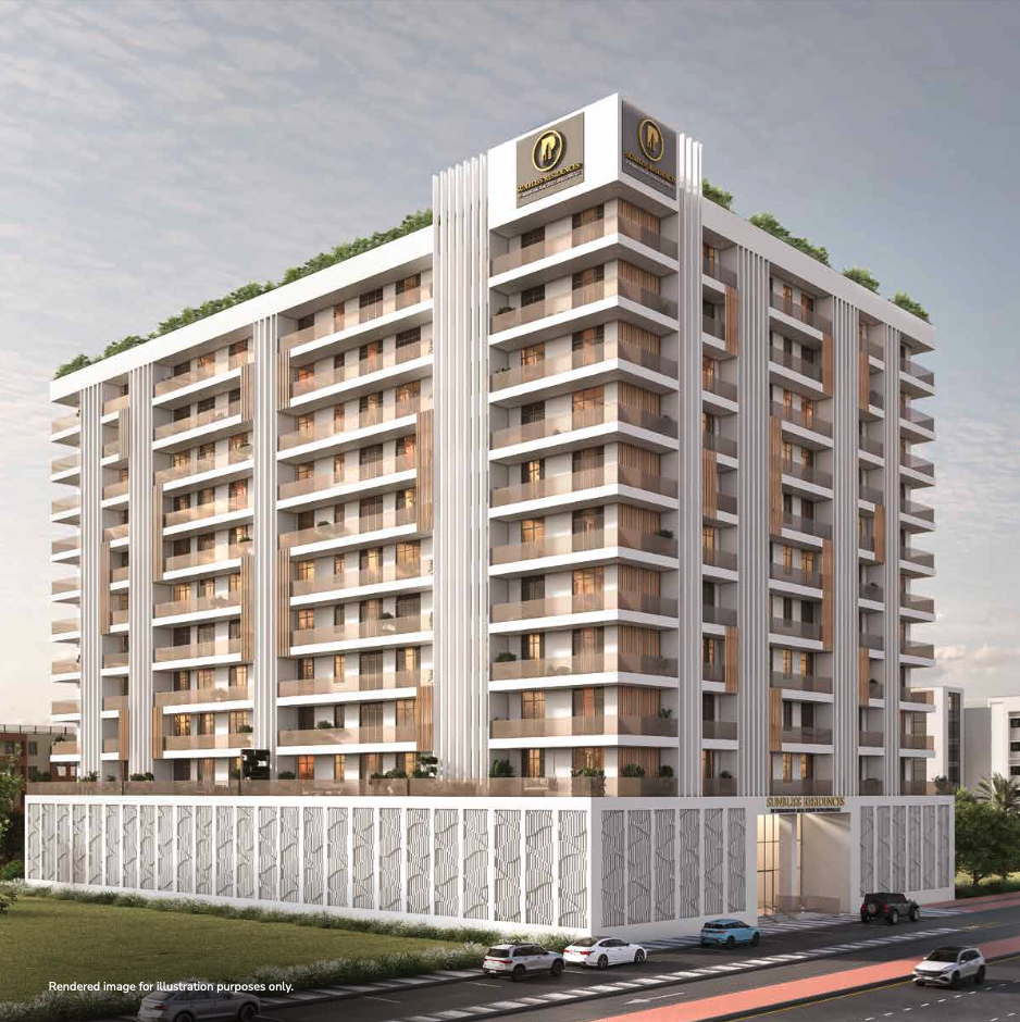 Modern exterior of Sunbliss apartments in Dubai