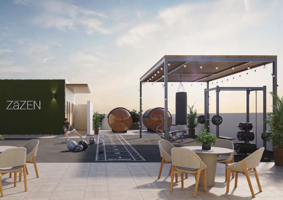 Wellness amenities at Zazen Ivy including pool, gym, yoga and lounge