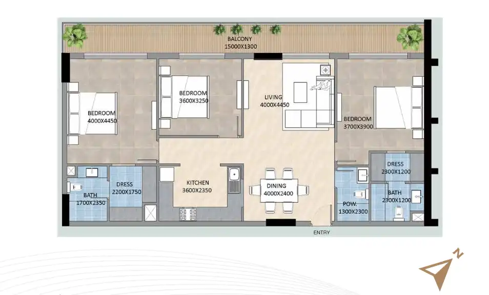 Sunbliss Residence 2-bedroom apartment floor plan in Al Furjan Dubai