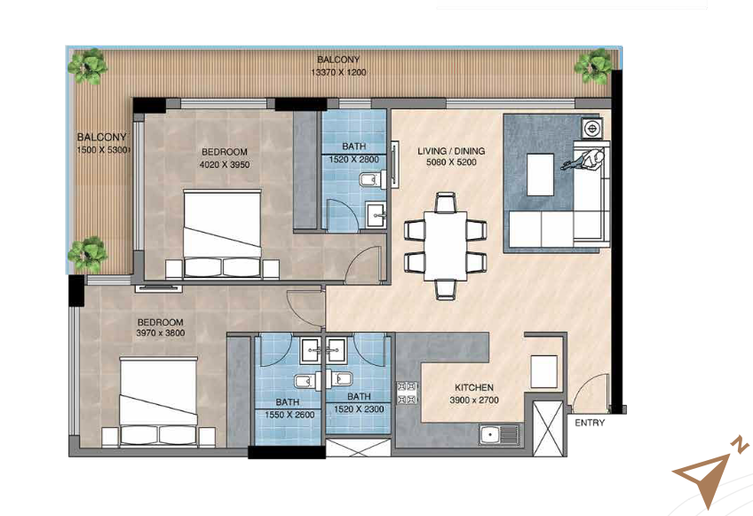 Luxury 3-bedroom apartment floor plan at sunbliss residences near Al Furjan Metro Station