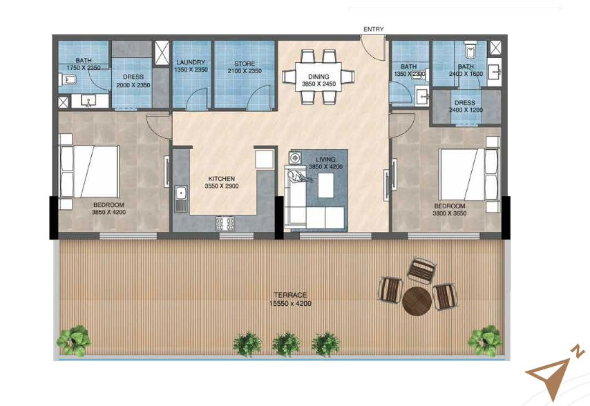 Affordable 1 bedroom apartment layout in Dubai with balcony - sunbliss residence
