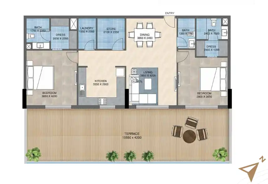 Affordable 1 bedroom apartment layout in Dubai with balcony - sunbliss residence