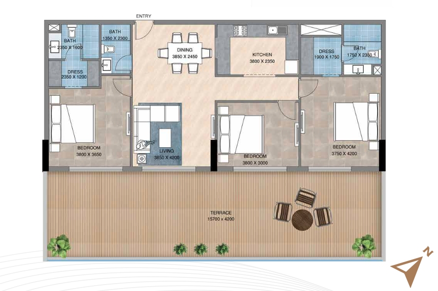 aesthetic 3 bhk apartment with open balcony near ibn battuta mall