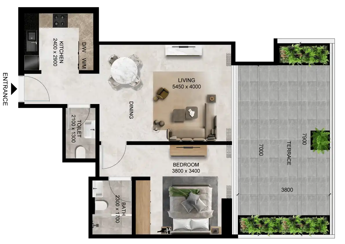 1 bedroom apartment floor plan at Evora by Anax Dubai