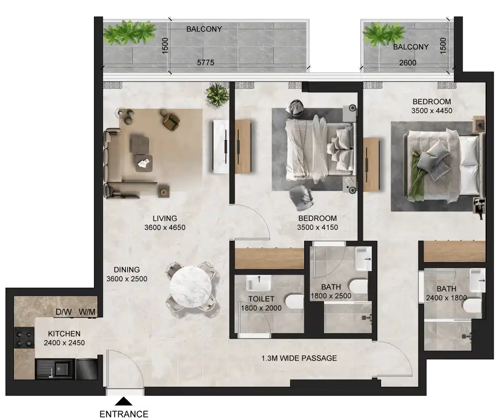 3 bedroom apartment layout at Evora by Anax in Dubai