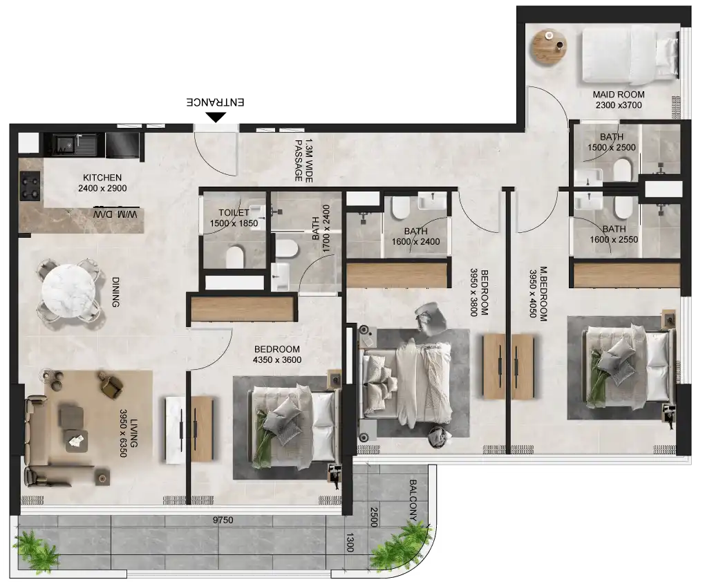Deluxe 3BR apartment floor plan in Evora by Anax