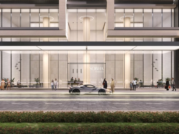 Front facade and drop-off area of Solis Motor City