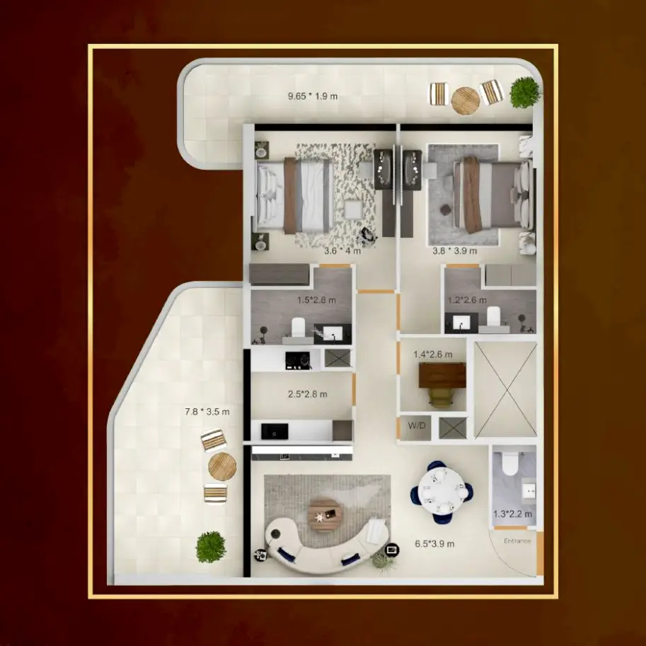 2.5BHK apartment floor plan at Symbolic Zen in Dubai