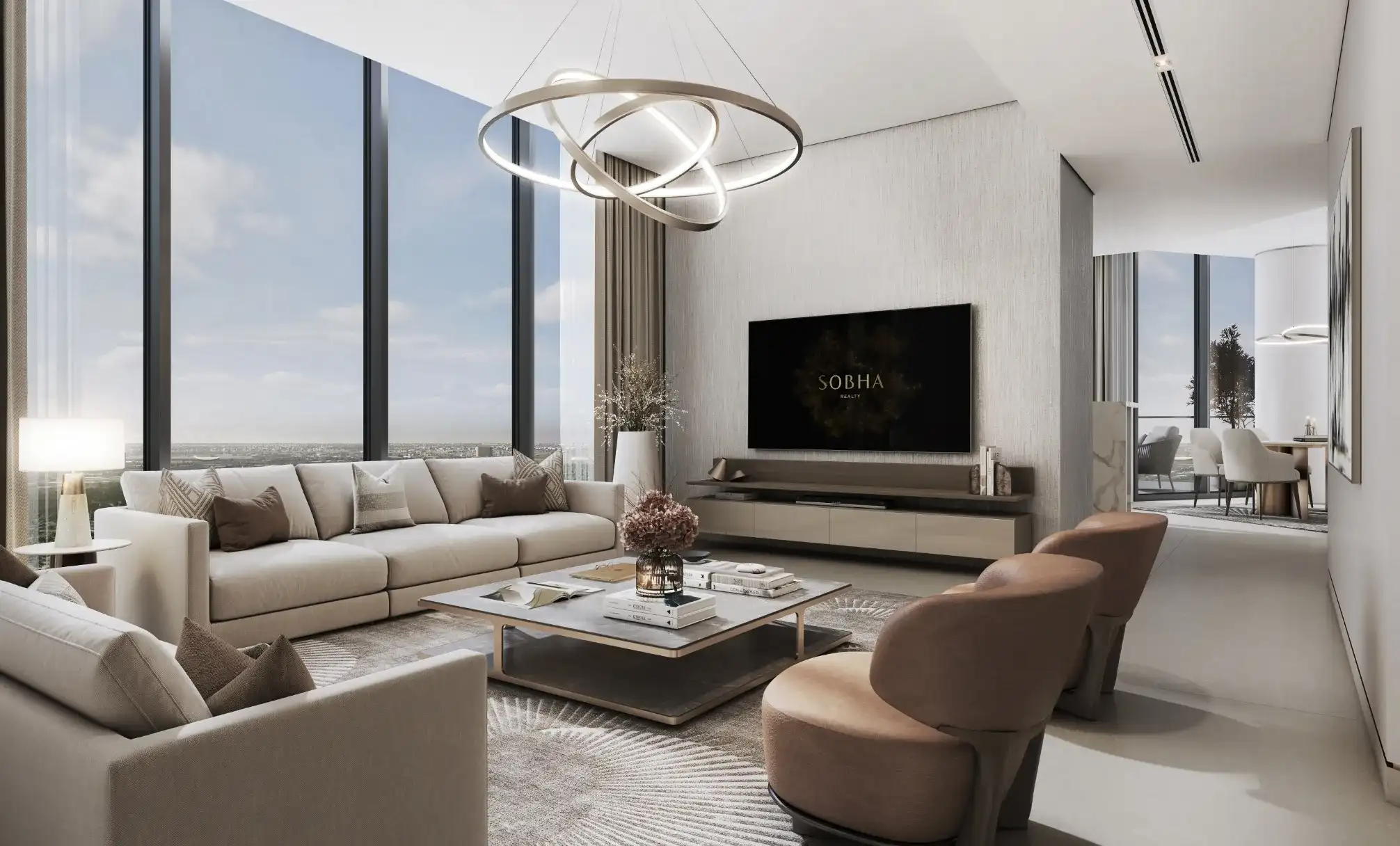 Solis residence living space with textured finishes