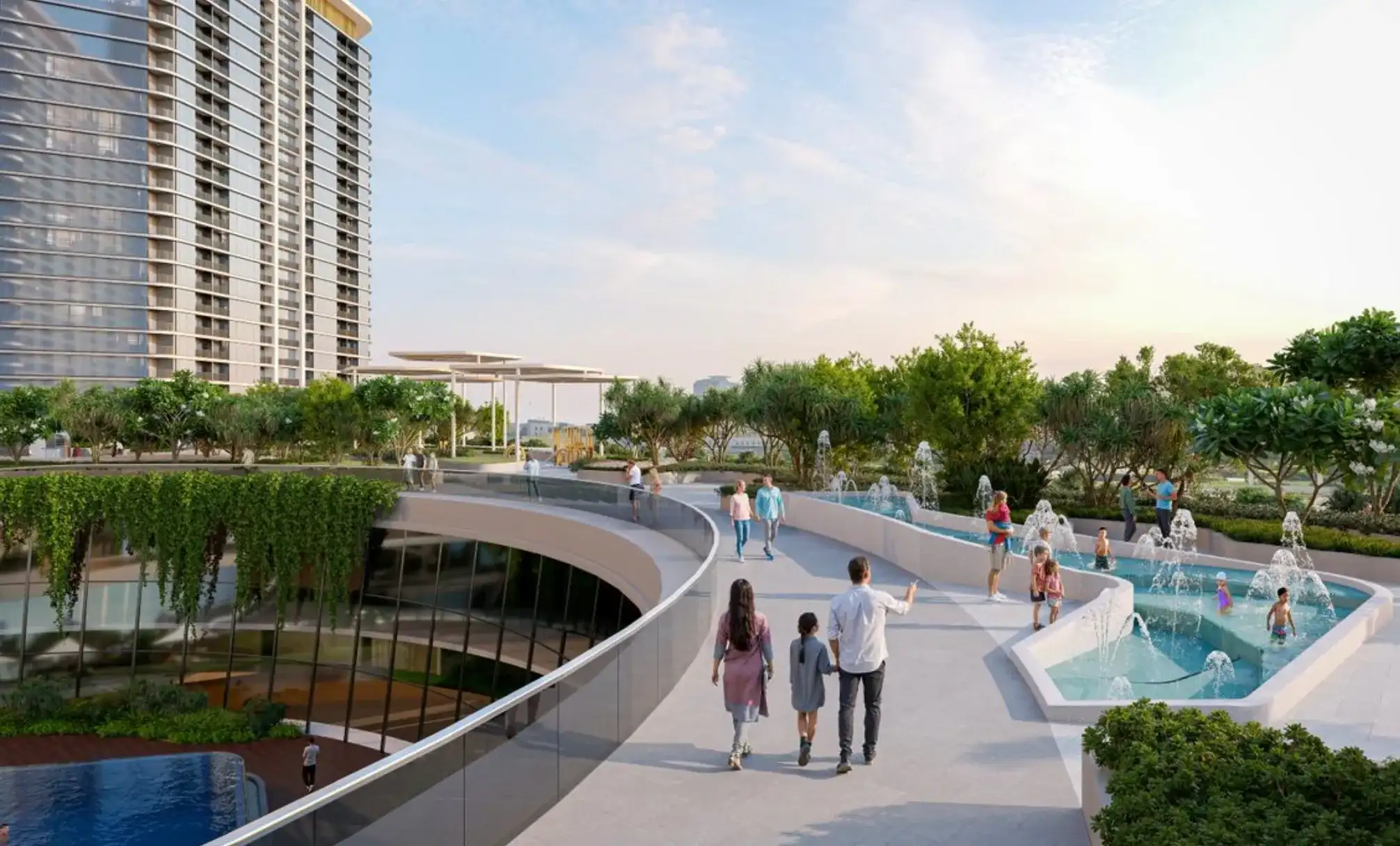 Evening jog track at Solis with ambient lighting