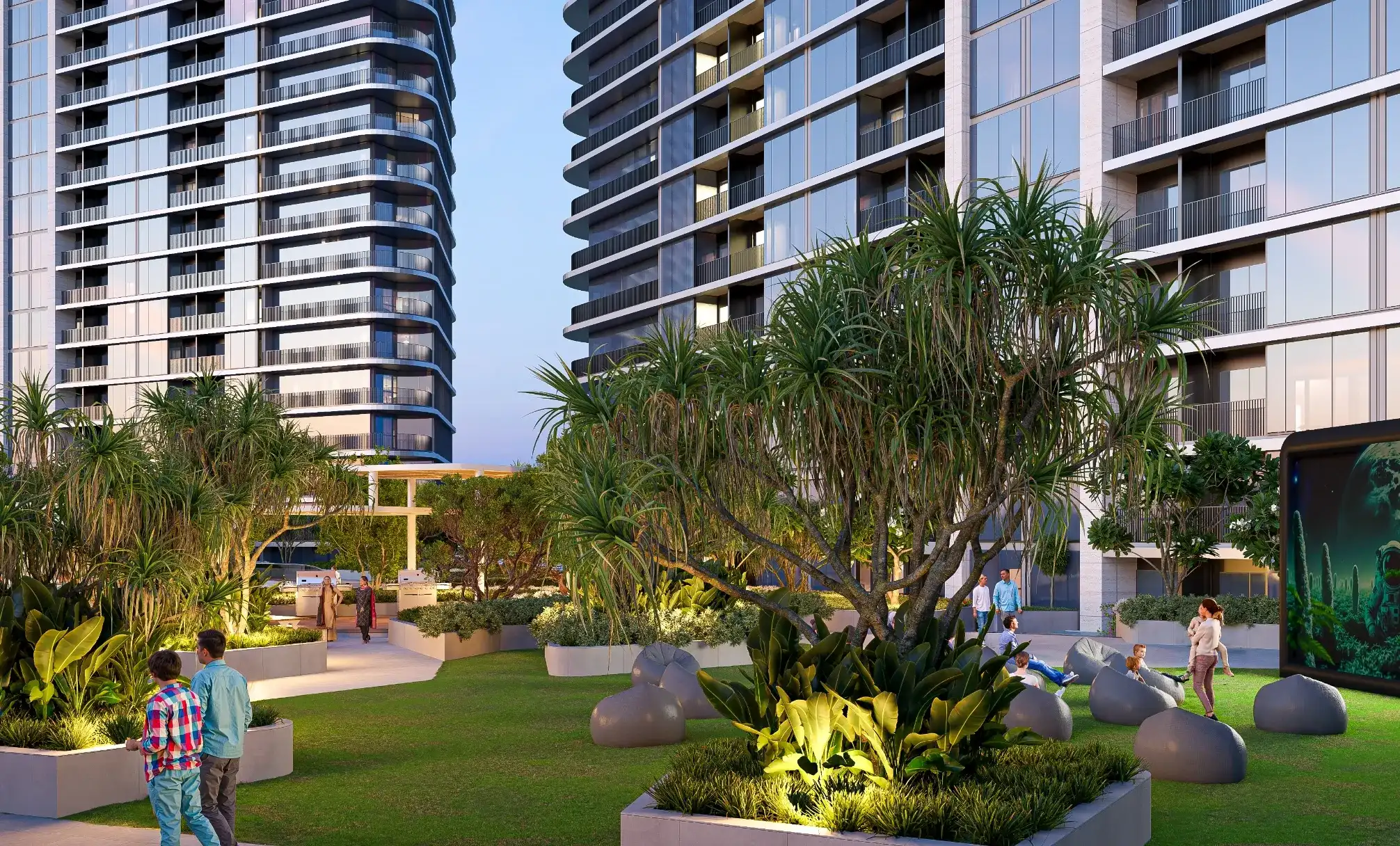 Elevated view of landscaped podium at Solis by Sobha