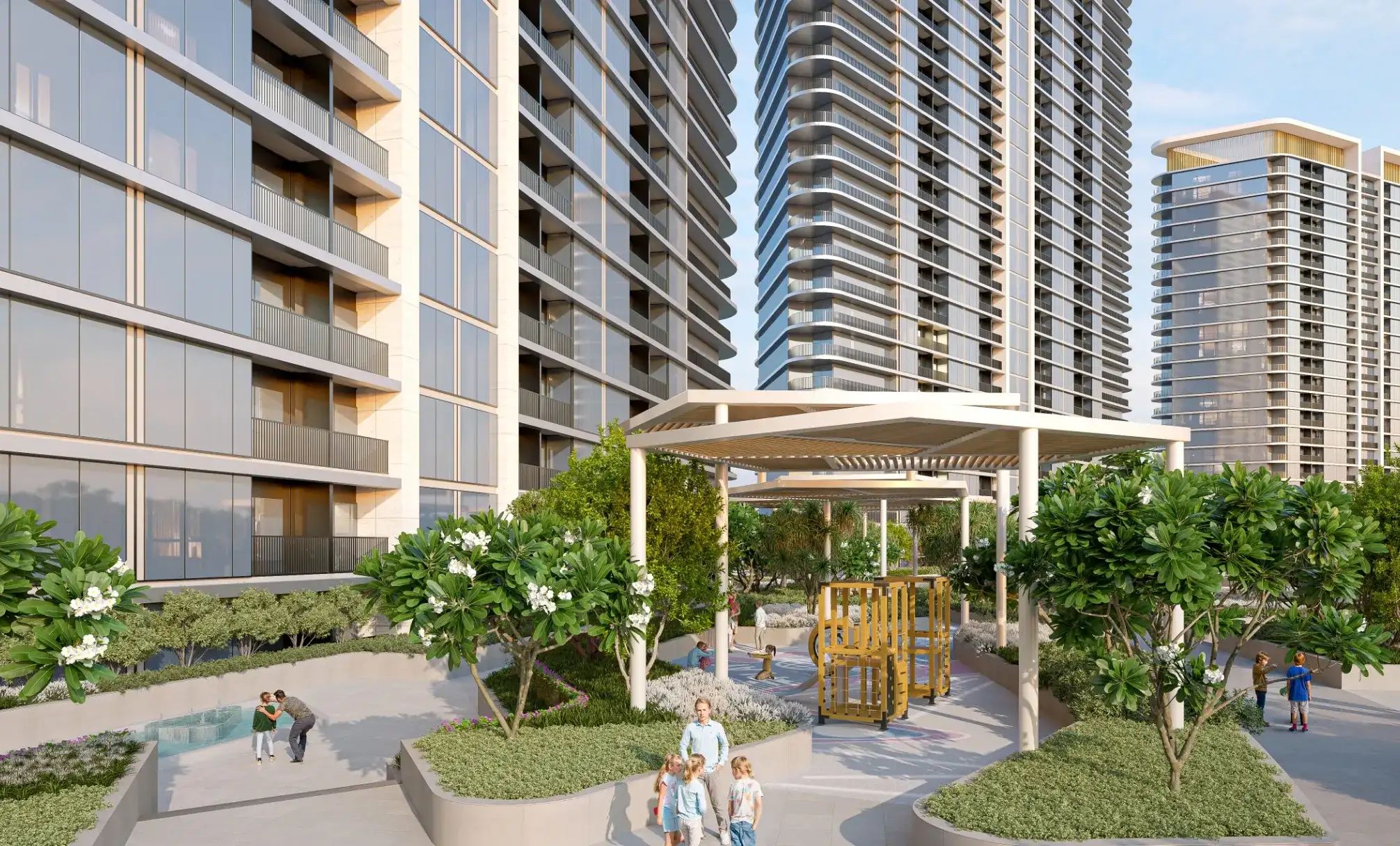 Wide aerial view of Solis gardens and surroundings