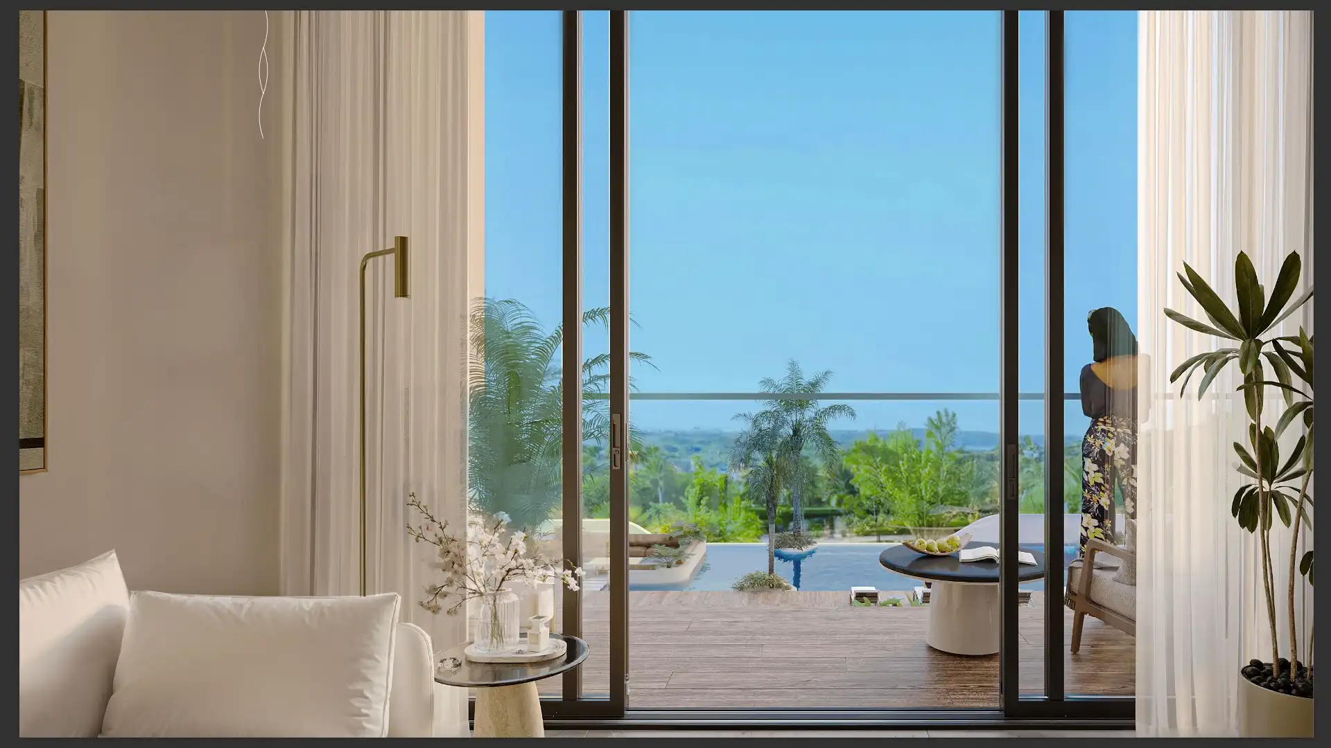 Spacious living room in Evora with floor-to-ceiling glass and sliding doors