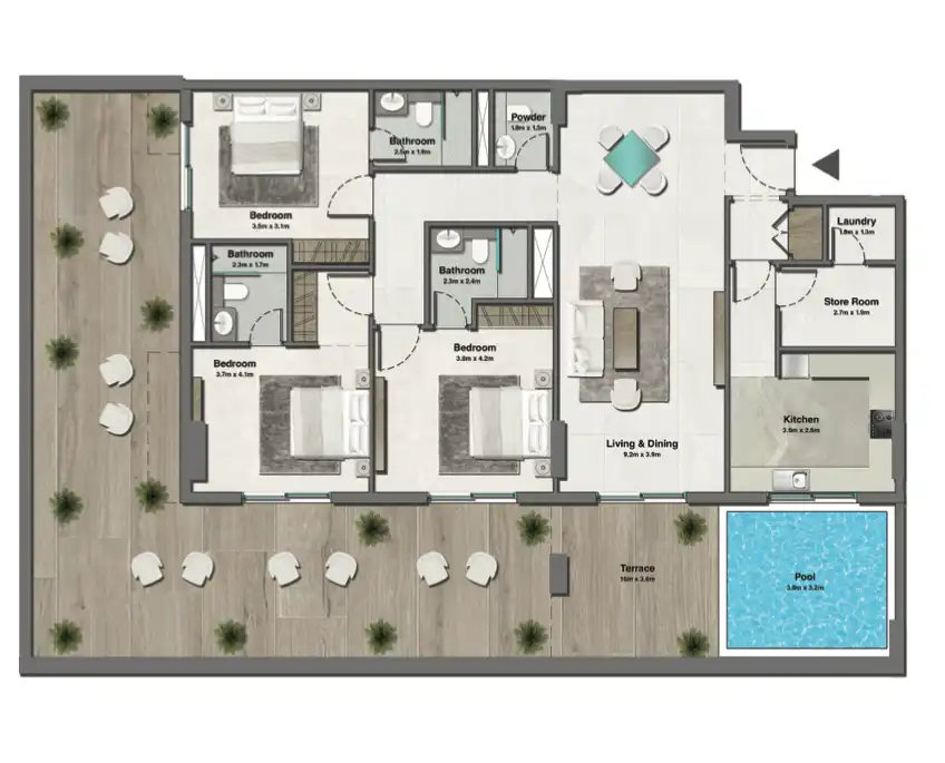Alternate 1 BR apartment floor plan at Pristine by Zoya