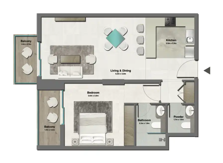 3 BHK apartment floor plan Type A at Pristine by Zoya