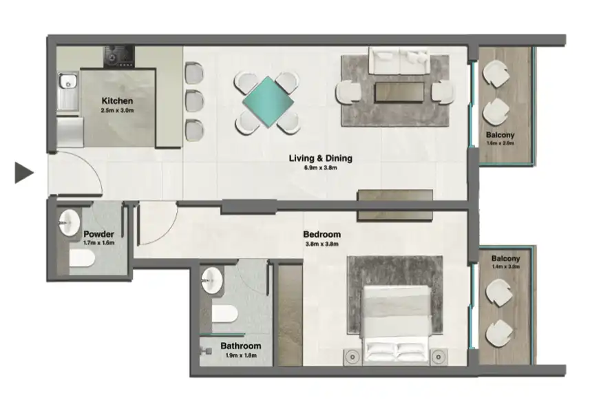 Spacious 3 BR floor plan Type B at Pristine by Zoya