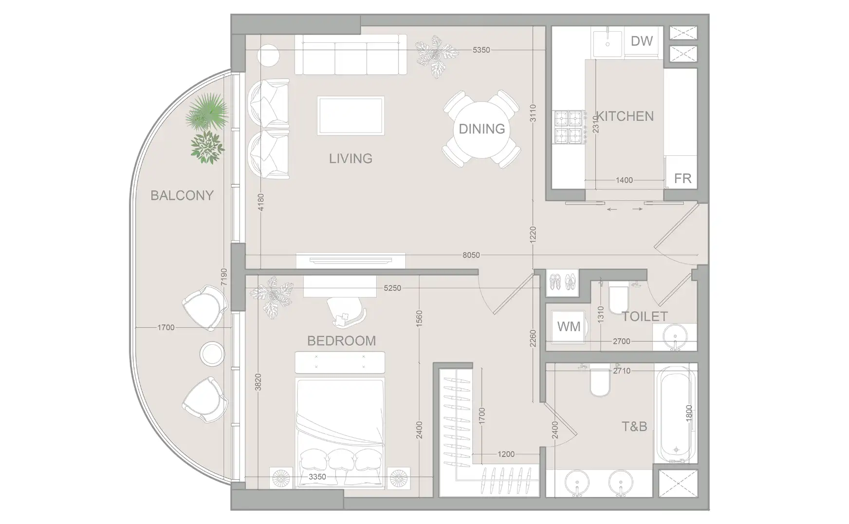 Compact 1 Bedroom plan at V1stara