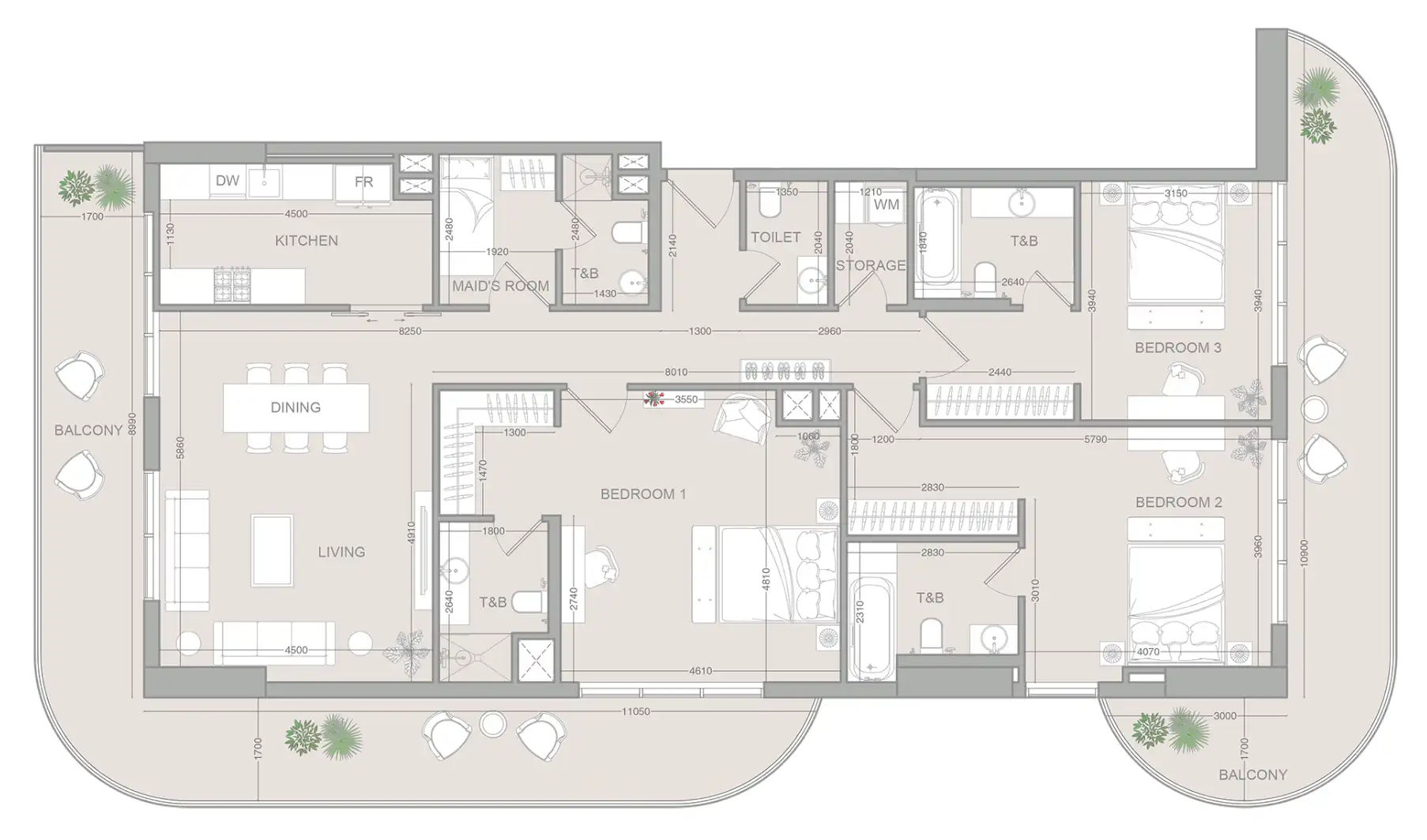 Large 3 Bedroom floor plan at V1stara