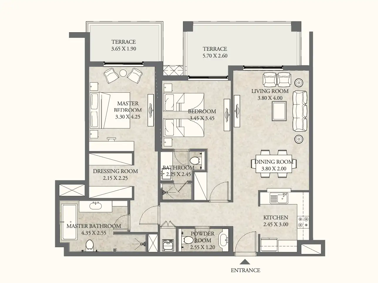 Stella Residence Al Furjan 2-bedroom unit layout