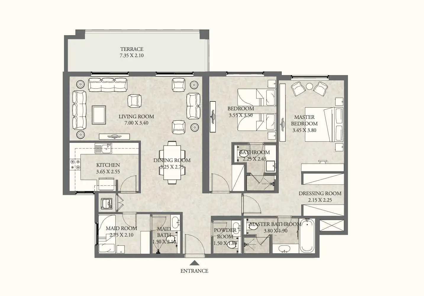 Modern 2-bedroom floor plan at Stella Residence