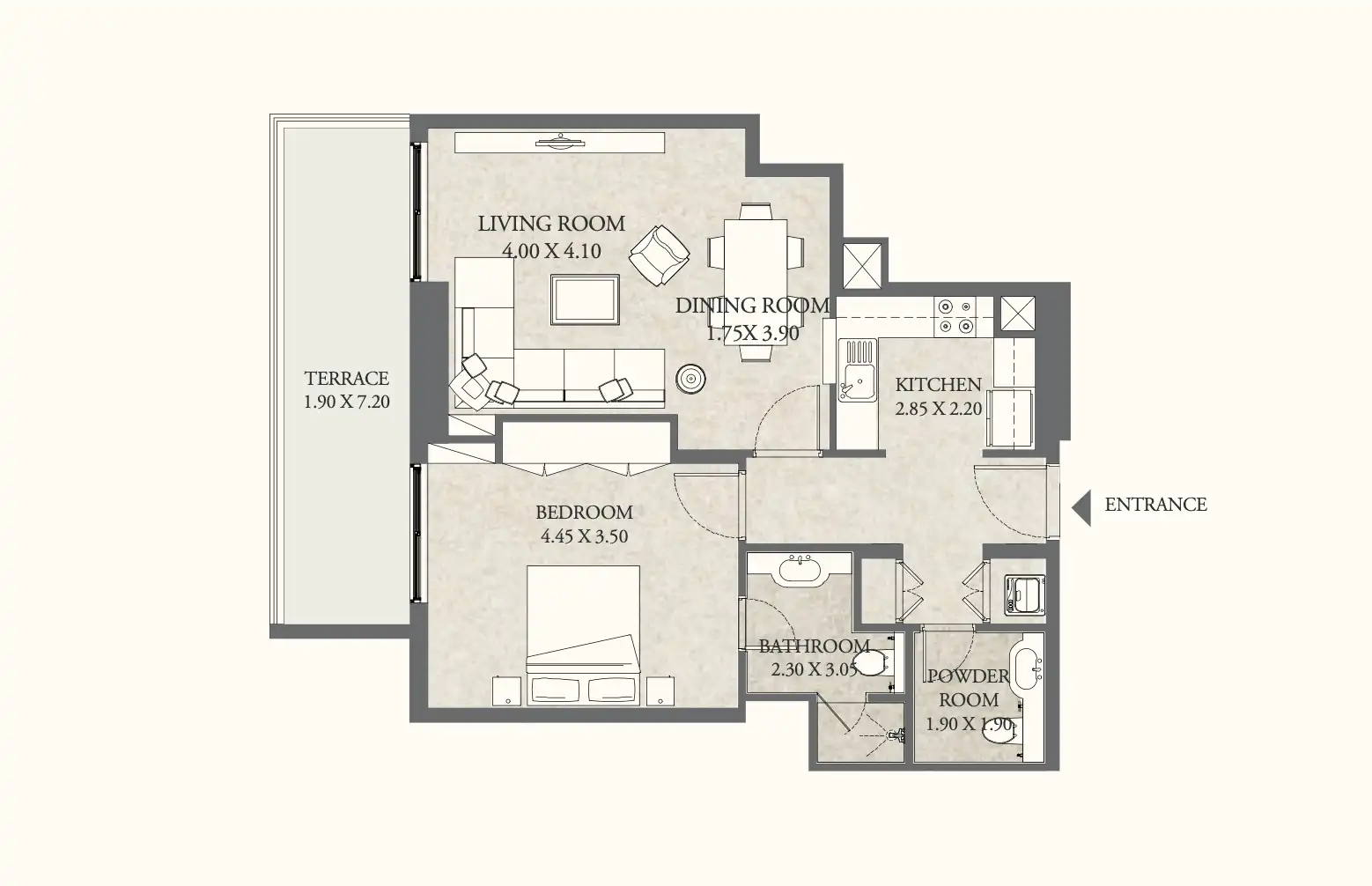 Compact 1-bedroom apartment plan in Stella Residence