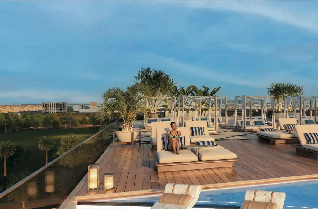 Sunbathing deck near poolside at Sparklz