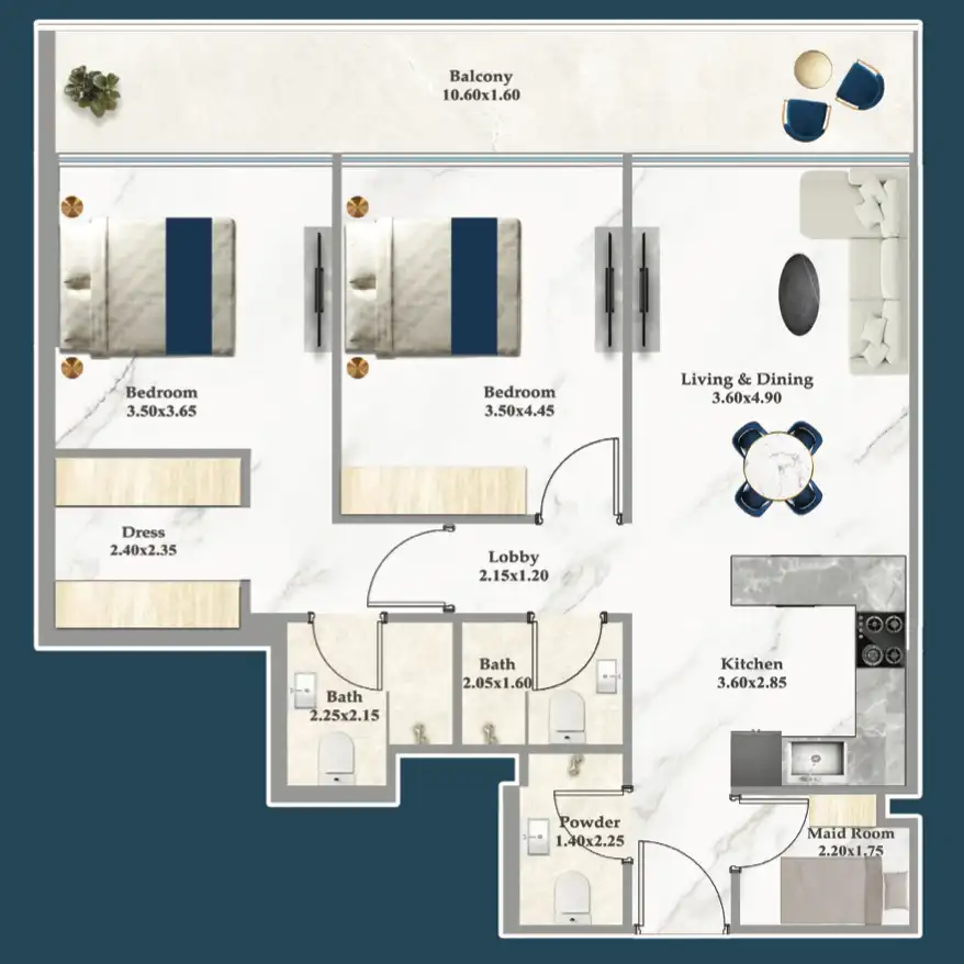 Elegant 2-bedroom apartment floor plan 1 at Sparklz by Danube