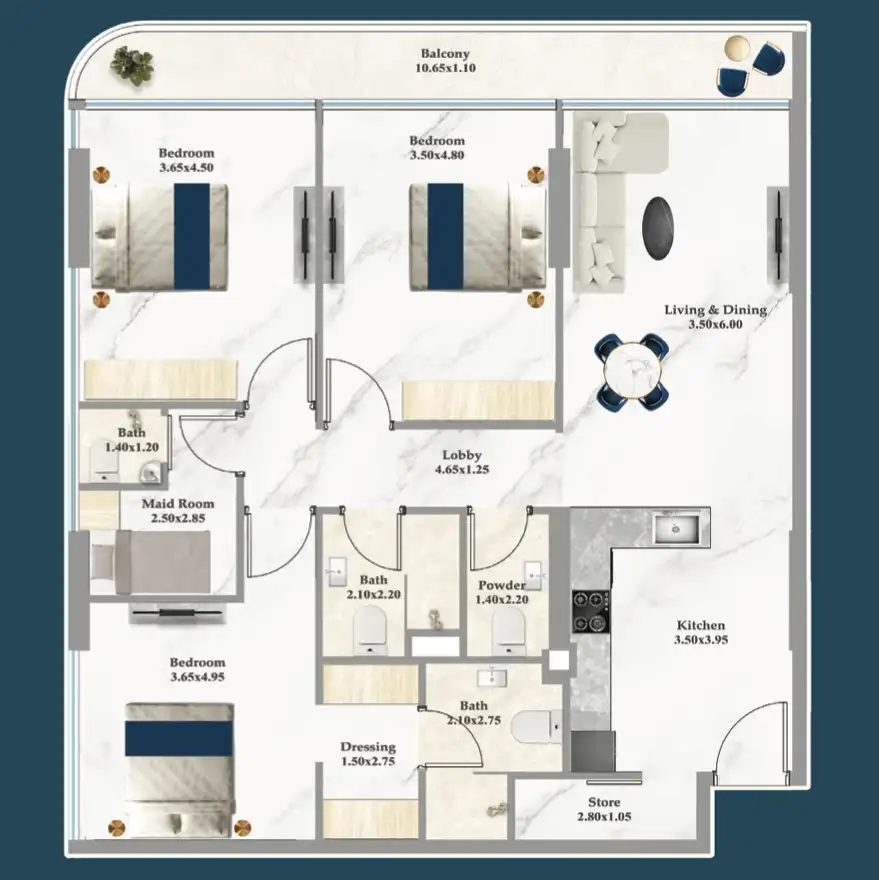 Spacious 3-bedroom apartment floor plan 1 at Sparklz by Danube
