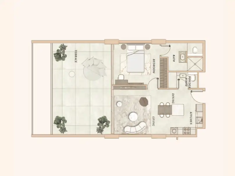2BR plus study apartment layout at La Clé