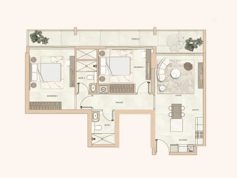 3BR plus maid and pantry floor plan at La Clé Dubai