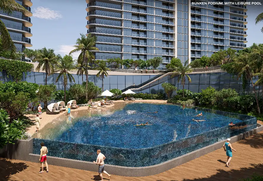 Infinity-edge pool view from Solis podium level