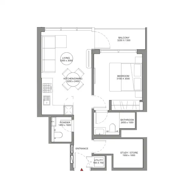 Two-bedroom Solis floor plan with dual bathrooms