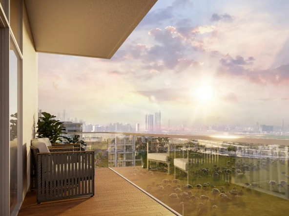 Balcony sunrise view from Avenue 8 apartment