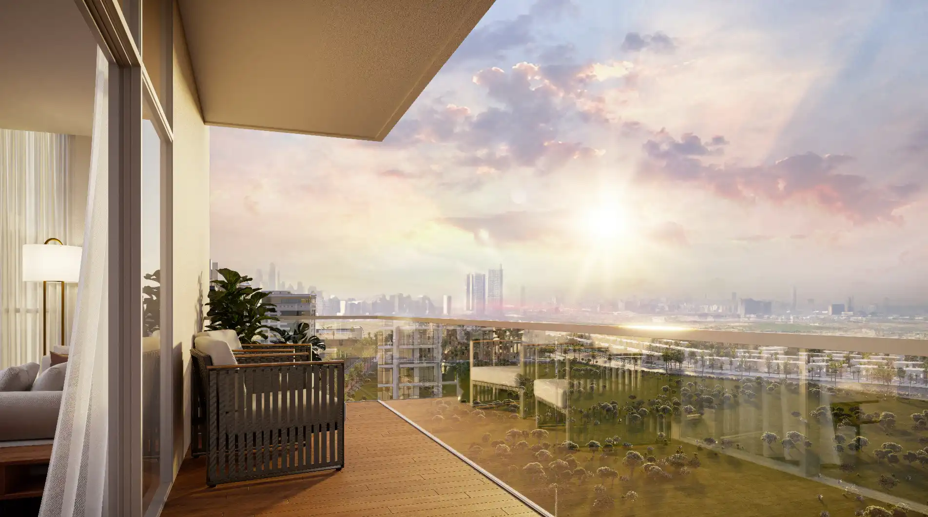 Balcony sunrise view from Avenue 8 apartment