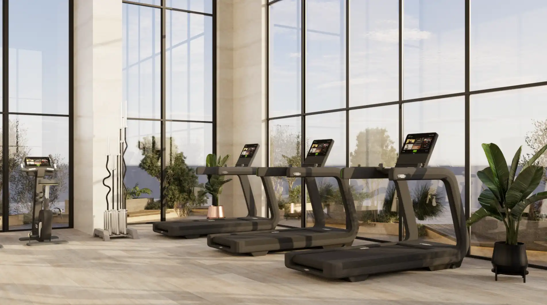 Gym interior at Avenue 8 with cardio equipment