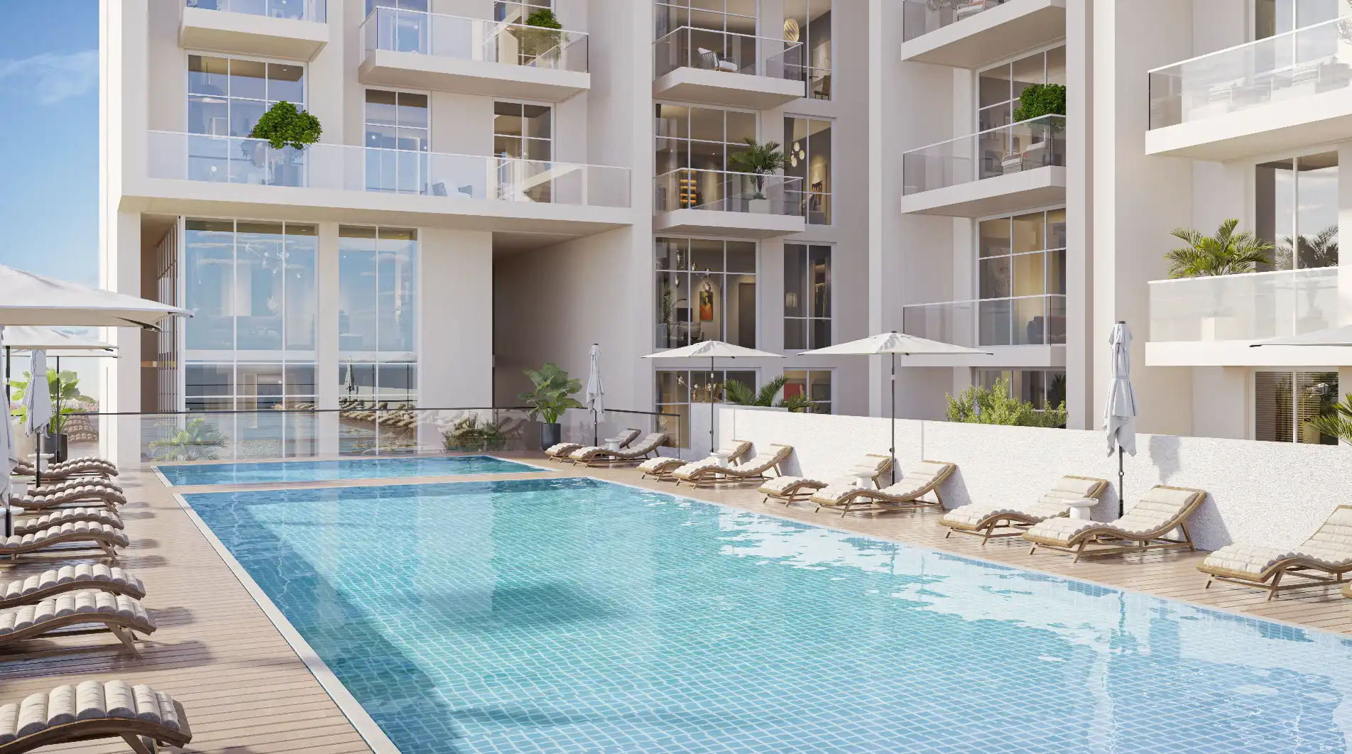 Ground-level swimming pool at Avenue 8 Al Furjan