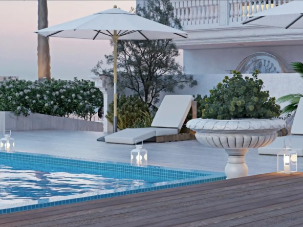 Serene pool at Nadine II with Roman-inspired arches