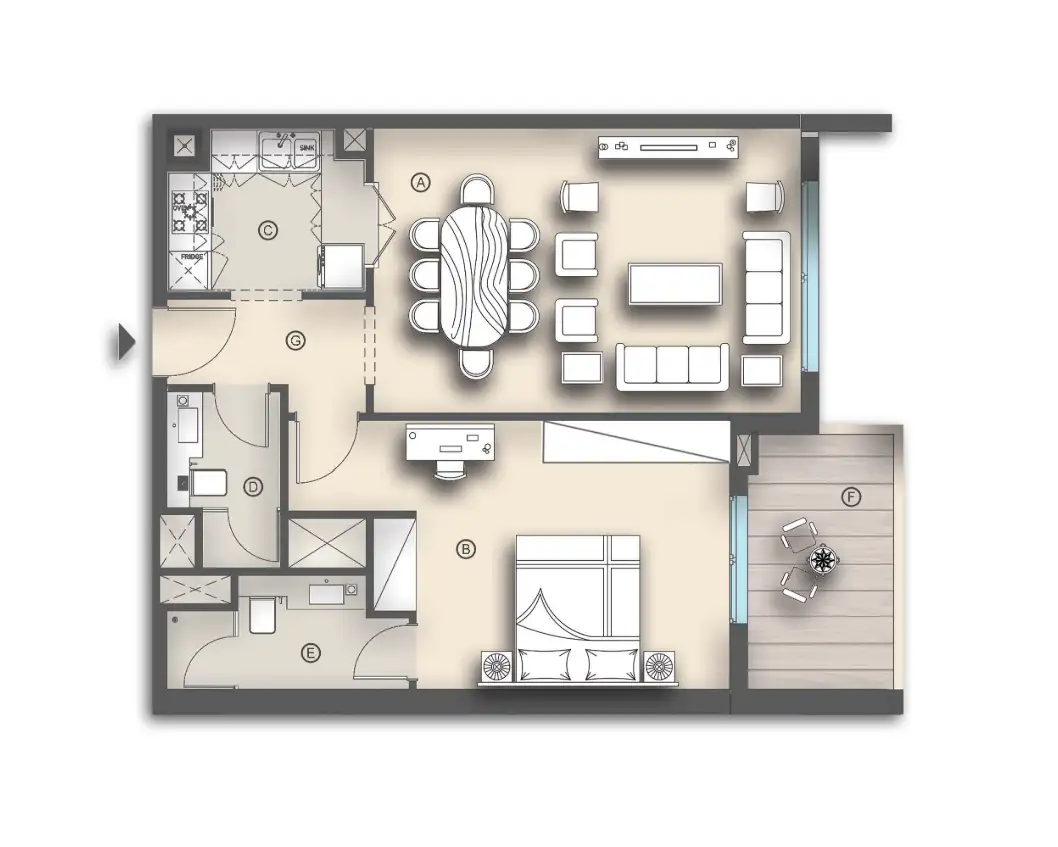 3BR apartment design floor plan at Nadine I & II