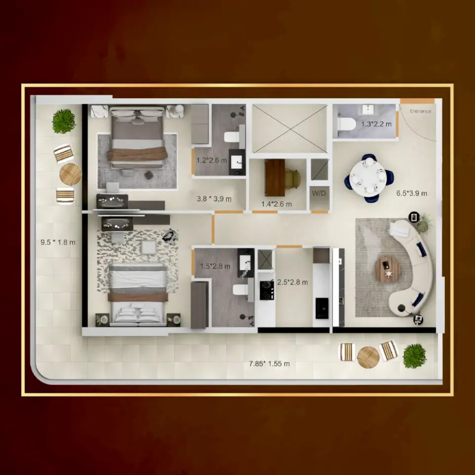 Type C 2.5BR floor plan at Symbolic Zen Dubai