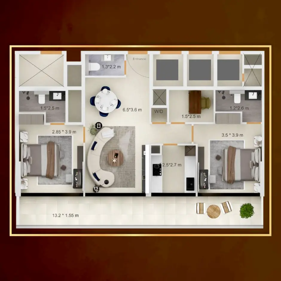 Type B 3.5 bedroom floor plan at Symbolic Zen Dubai