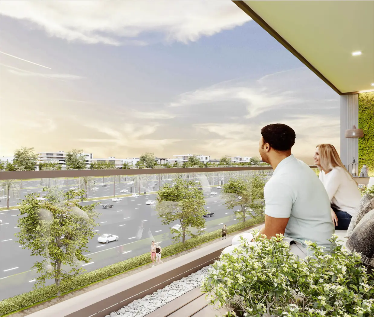 Balcony view overlooking Dubai skyline from Symbolic Zen