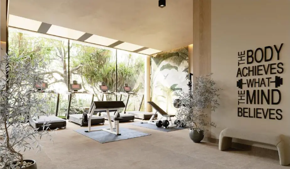 Fully equipped gym at symbolic zen with cardio and strength machines