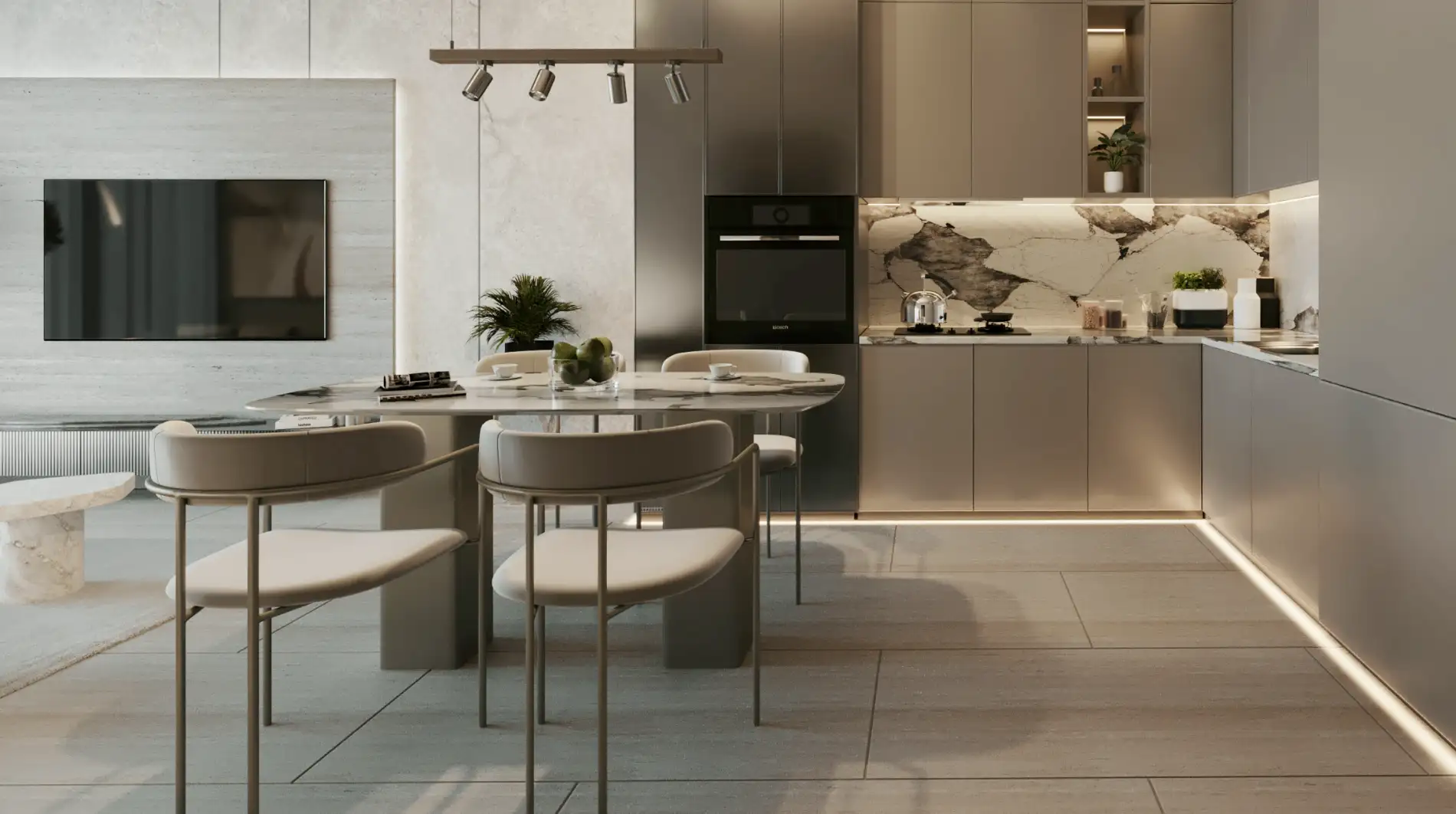 Modern kitchen with integrated appliances at Marquis Insignia