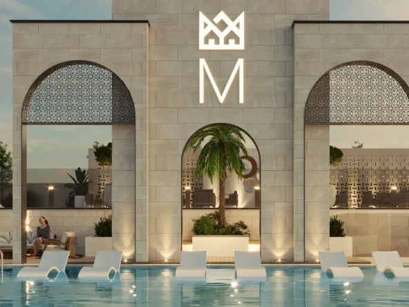 Water-lined frontage of Marquis Insignia luxury apartments