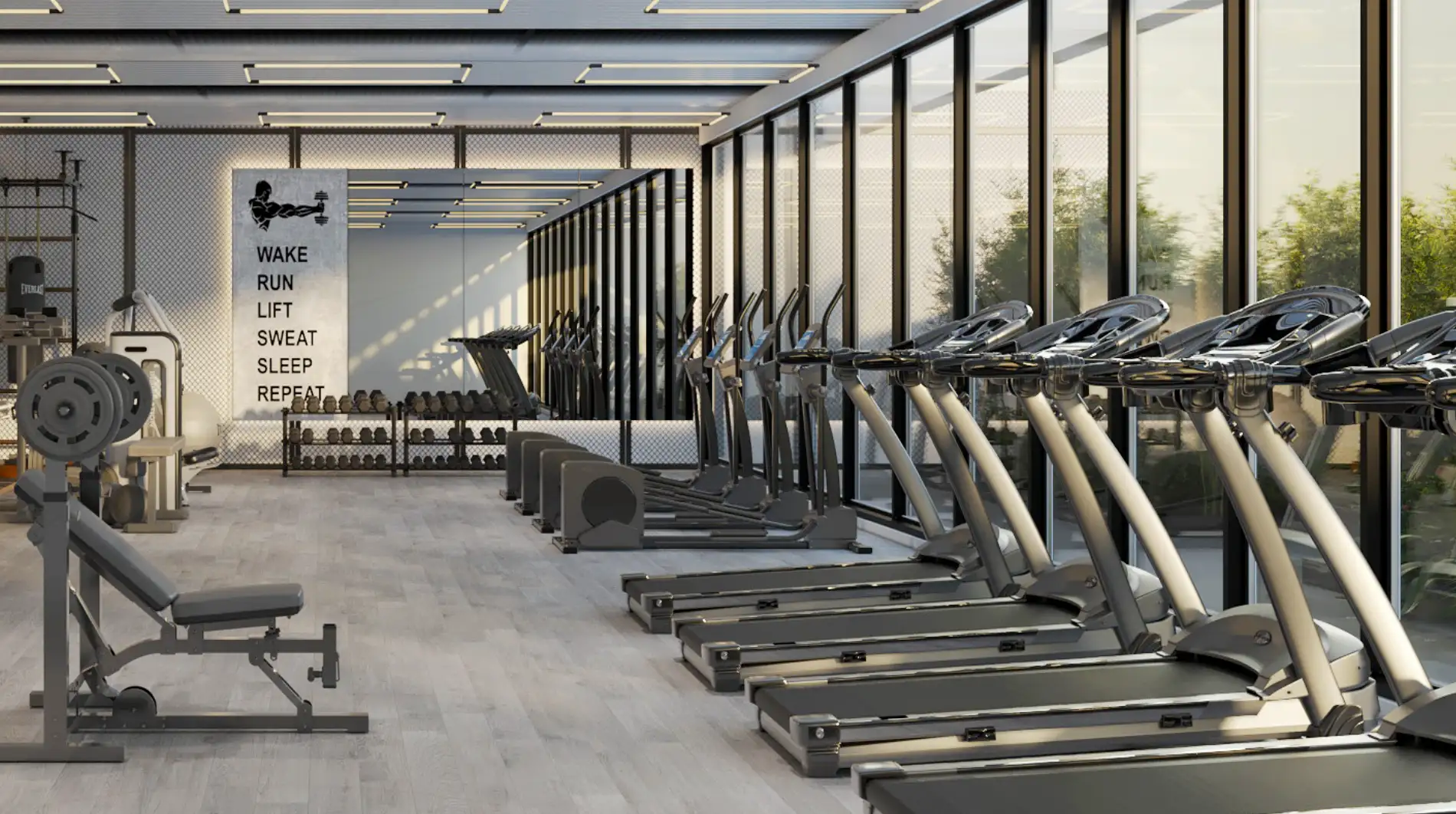 Fitness center at Marquis Insignia with modern equipment