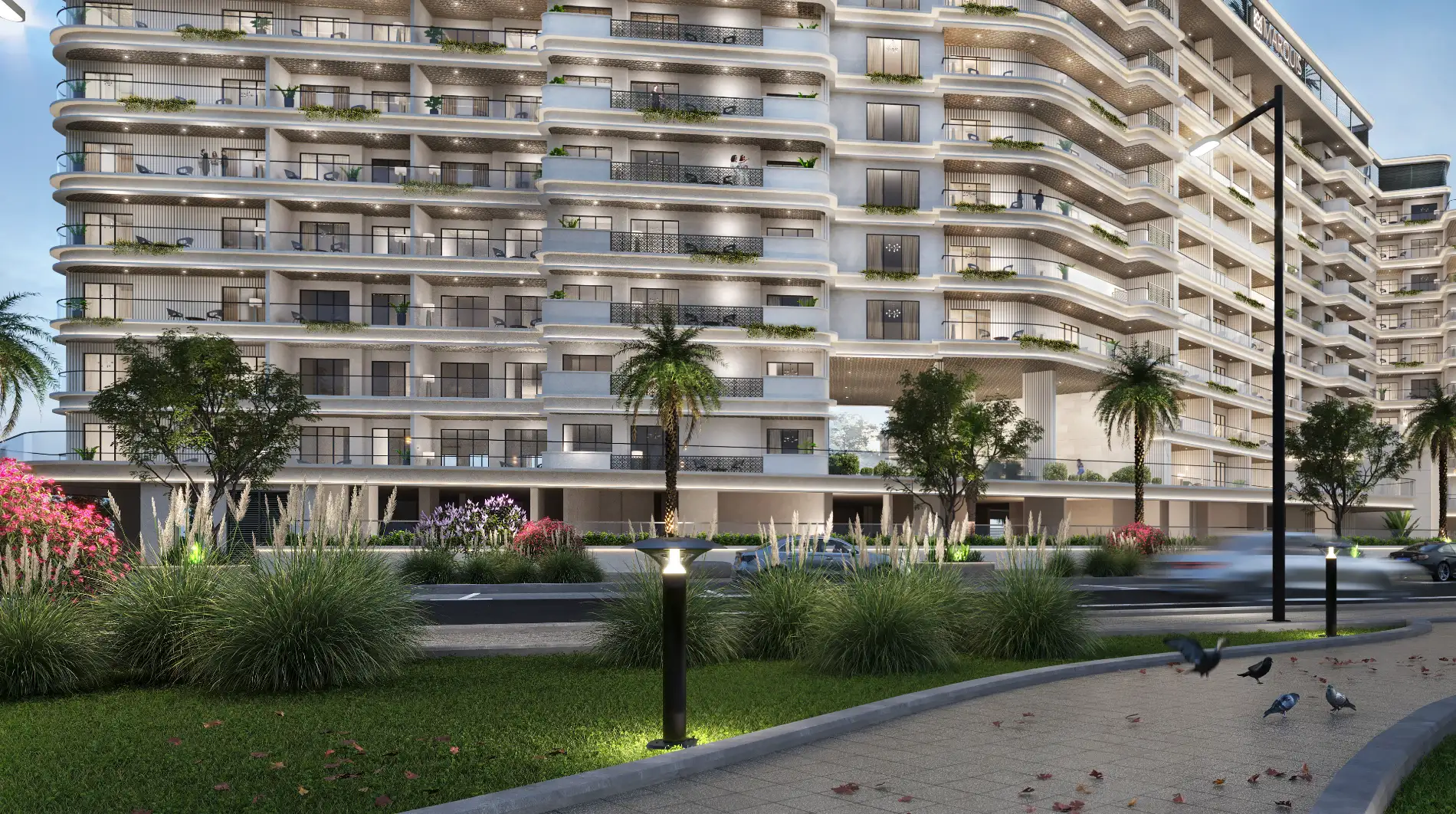 Aerial view of Marquis Insignia residential building in Arjan Dubai